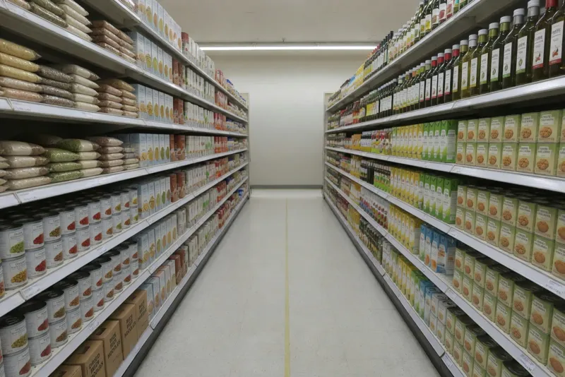Packaged grocery lines of the kind counted with a barcode scanner where the site is set up for it.