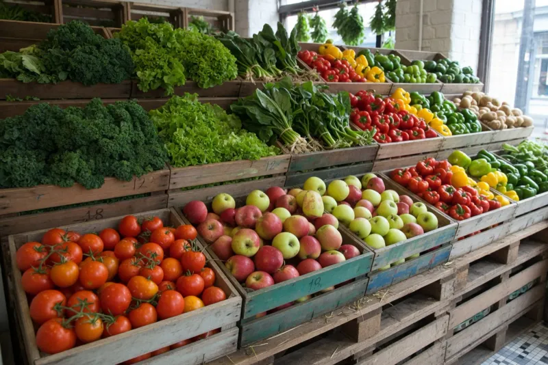 Fresh produce fixtures of the kind valued on a business-transfer stocktake.