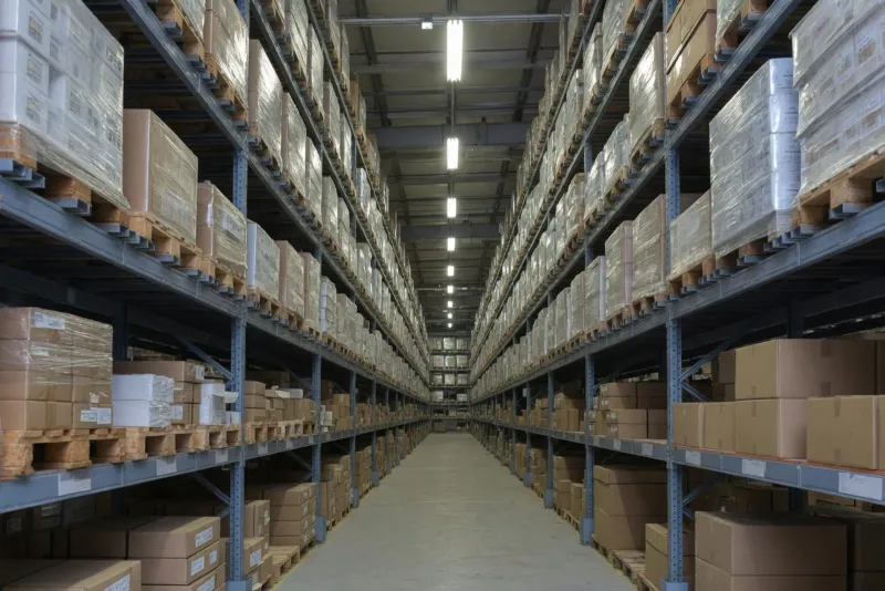 Warehouse racking of the kind counted on a warehouse stocktake.
